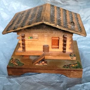 Vtg SWISS CHALET MUSIC Box CUENDET WOOD